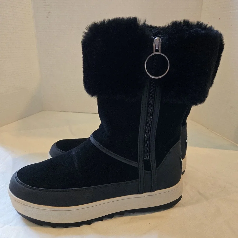 Koolaburra UGG Women's Tynlee Suede Fur Boots Black & White Sz 6‎ EUC 1105889